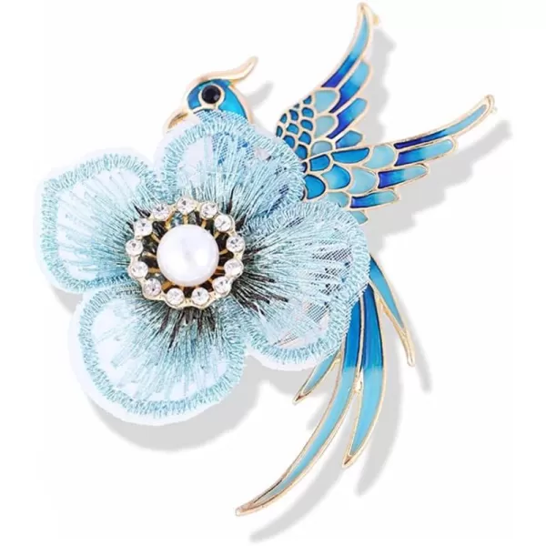 imageBlue Enamel Phoenix Bird Brooch for Women Girls Gold Plated Fashion Shell Pearl Flower Resurrection Reborn Statement Brooches Pin Elegant Exquisite Wedding Birthday Anniversary Jewelry Gift