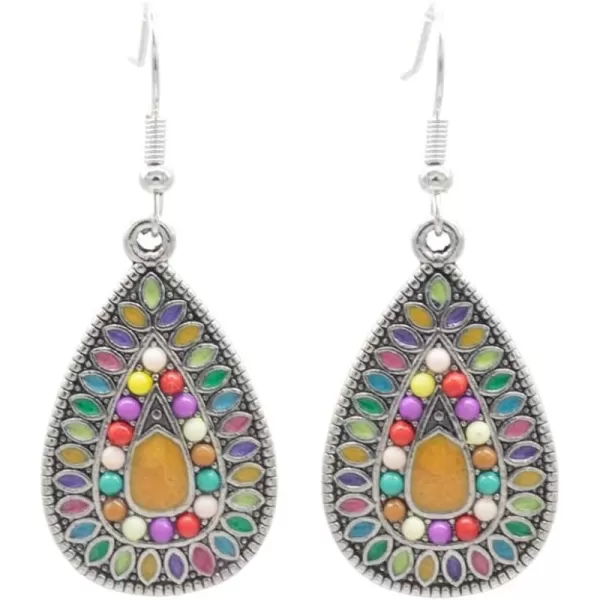 imageBohemian Colored Teardrop Dangle Earrings for Women Vintage Boho Ball Bead Statement Drop Dangling Hook Stud Lightweight Jewelry