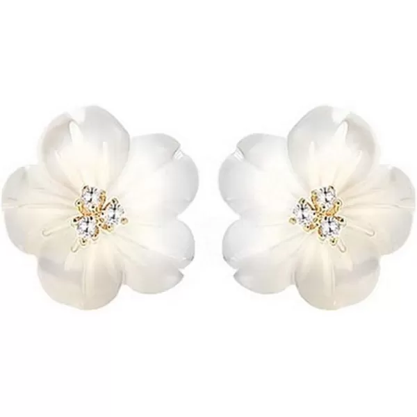 imageCZ Shell Pearl Flower Stud Earrings for Women Girls S925 Sterling Silver Hypoallergenic Crystal Cute Small Floral Statement Cartilage Tragus Post Pin Fashion Birthday Christmas Jewelry
