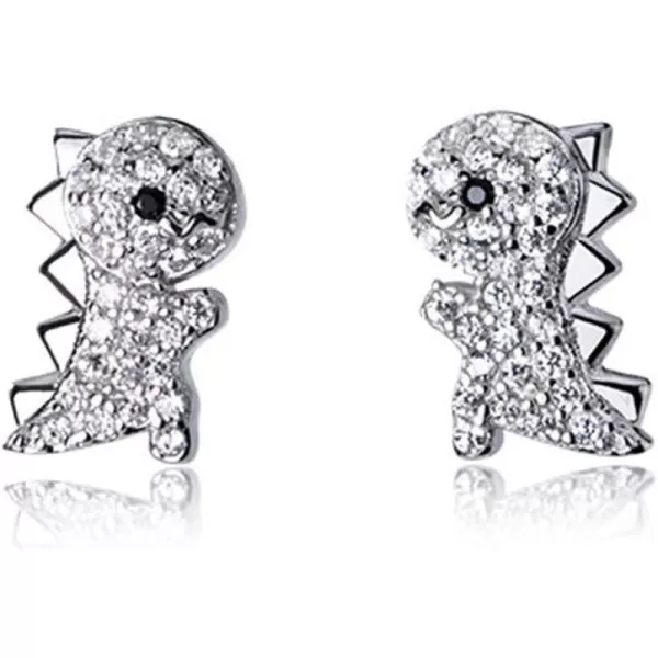 imageCrystal Dinosaur Stud Earrings for Teen Girls 925 Sterling Silver Pave CZ Small Cute Dragon Animal Studs Post Nickel Free Jewelry Birthday Gifts for Daughter Niece