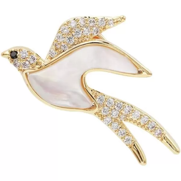 imageCrystal Swallow Bird Brooch Pin for Women Girls Fashion Gold Tone Imitation Shell Cute Animal Lapel Pin Scarf Clip Necktie Dress Accessories Dekoration Jewelry Dainty Gift for Daughter Dad