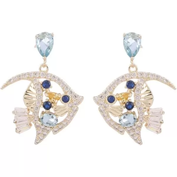 imageCrystal Tropical Fish Earrings for Women 925 Sterling Silver Post Stud Blue CZ Animal Dangle Drop Earring Dainty Cute Ocean Sea Birthday Holiday Party Jewelry for Daughter Niece PetLover