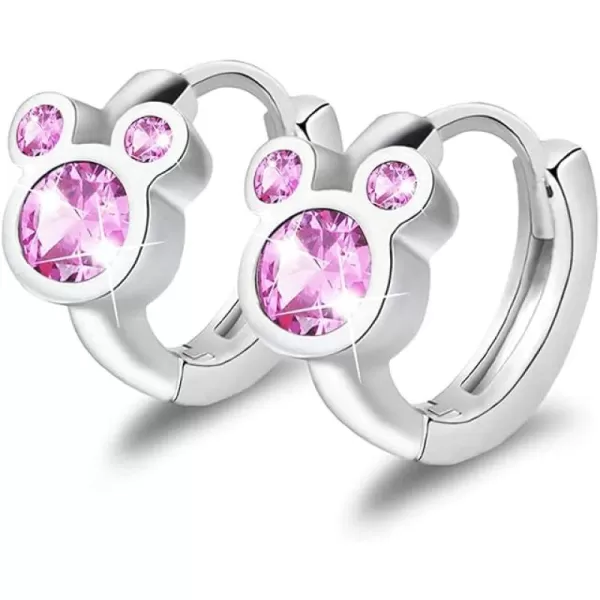 imageCubic Zirconia Small Hoop Earrings 925 Sterling Silver Plated Hypoallergenic CZ Mouse Cute Cartilage Huggie Hoops for Women 16G Piercing Ear StudPink