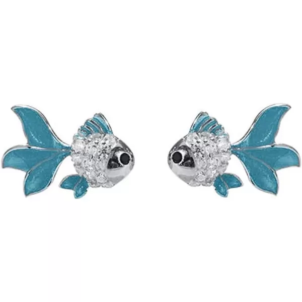 imageCute Koi Fish Stud Earrings for Women Girls 925 Sterling Silver Clear Black CZ Enamel Tiny Small Animal Pet Carp Tropical Fishes Nickel Free Lifelike Jewelry Dainty Birthday Gifts
