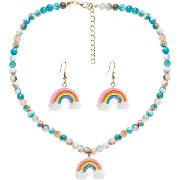 imageCute Rainbow Jewelry Set Earrings Necklace for Women Colorful Resin Cloudy Dangle Drop Earring Blue Glass Imitation Ceramic Beads Pendant Choker Chain Nickel Free Retro Birthday Party Y2K Jewelry
