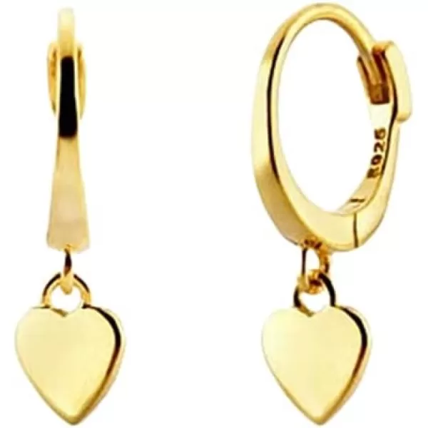 imageDainty Heart Dangle Cartilage Small Hoop Earrings for Women Girls 925 Sterling Silver Hypoallergenic Piercing Ear Cute Love Charms Huggie Hoops Minimalist Jewelry Gifts 8mmGolden