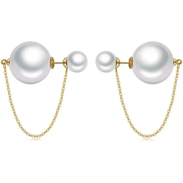 imageDouble Sided Faux Pearl Tassel Dangle Stud Earrings for Women Stainless Steel Gold Plated Chain Drop Front Back Ear Jacket Ball Studs Fashion Unique Jewelry Dainty Gifts for Best Friends