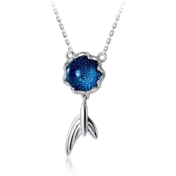 imageMermaid in Deep Ocean Sterling Silver Necklace for Women Blue Crystal Dolphin Whale Fish Tail Charm Pendant Adjustable Chain 17quot Fashion Sea Jewelry Delicate Souvenir for Daughter