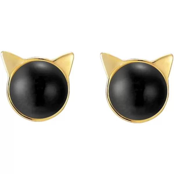 imageMini Cat Pearl Sterling Silver Stud Earrings for Women Teen Girls 14K Gold Plated Sensitive Ears Tiny Imitation Pearls Cartilage Tragus Luck Post Pin Fashion Cute Animal Jewelry Dainty Gifts Black