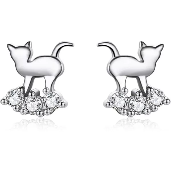 imageMini Cat Sterling Silver Stud Earrings for Cubic Zironia Tiny Cute Kitty Animal Tragus Lucky Post Pin Hypoallergenic Rhodium Plated Jewelry Dainty for Daughter