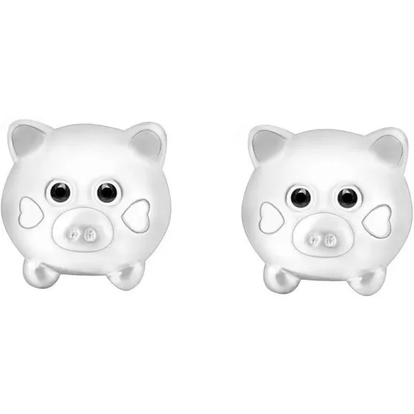 imageMini Cute Pig Sterling Silver Stud Earrings for Women Teen Girls Hypoallergenic Sensitive Ears Tiny Lucky Tragus Post Micro Black Cubic Zirconia Eyes Love Heart Faces Dainty Animal Pet Jewelry Gift