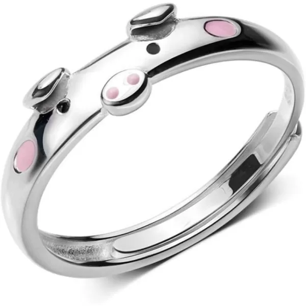 imagePig S925 Sterling Silver Ring for Women Polished Cute Pink Piggy Animal Expandable Open Finger Rings Adjustable Fashion Jewelry Christmas Birthday Dainty BFF Gifts for Daughter Niece