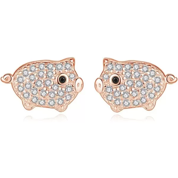 imageSmall Crystal Pig Stud Earrings for Women 925 Sterling Silver Pave CZ Cute Animal Piggy Studs Post Nickel Free Jewelry Birthday Gifts for Daughter Rose Gold Plated