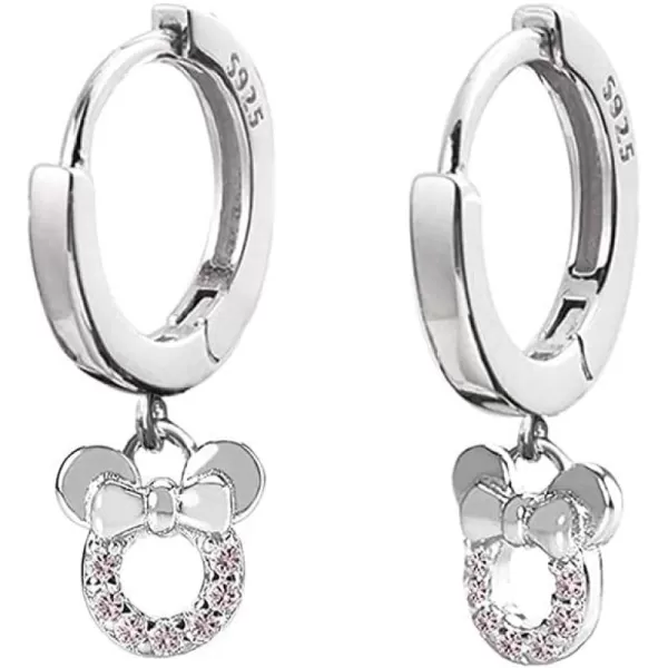 imageSmall Mouse Dangle Hoop Earrings for Women Girls 925 Sterling Silver Cubic Zirconia Charm Animal Mice Huggie Sleeper Hoops Cartilage Hypoallergenic for Sensitive Ear Jewelry Pink CZ