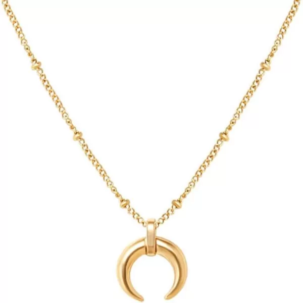 imageTiny Horn Choker Crescent Moon Pendant Necklace for Women Girls Men 925 Sterling Silver 14K Gold Plated Open Heart Karma Full Waning Half Moon Boho Ball Bead Chain Minimalist Delicate Jewelry Gift