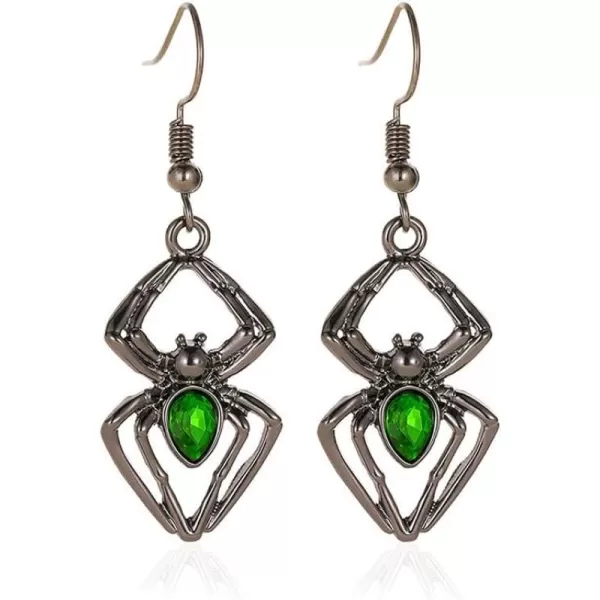 imageVintage Black Spider Dangle Hook Earrings for Women Girls Green Cubic Zirconia Exaggerated Carved Bone Skeleton Birthday Stone Punk Fashion Halloween Jewelry