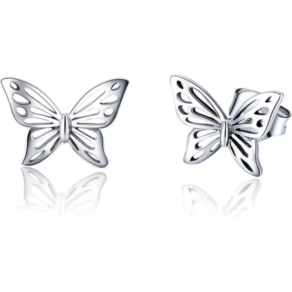 imageVintage Filigree Butterfly Studs Earrings for Women S925 Sterling Silver Small Stud Fashion Hypoallergenic Jewelry Cute for Her Silver