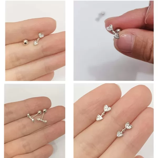image18G CZ Love Heart Arrow Cartilage Tragus Stud Earrings for Women 925 Sterling Silver Hypoallergenic for Sensitive Ear Geometric Triangle Tiny Small Studs 4mm Ball Screw Back Barbell Piercing Jewelry