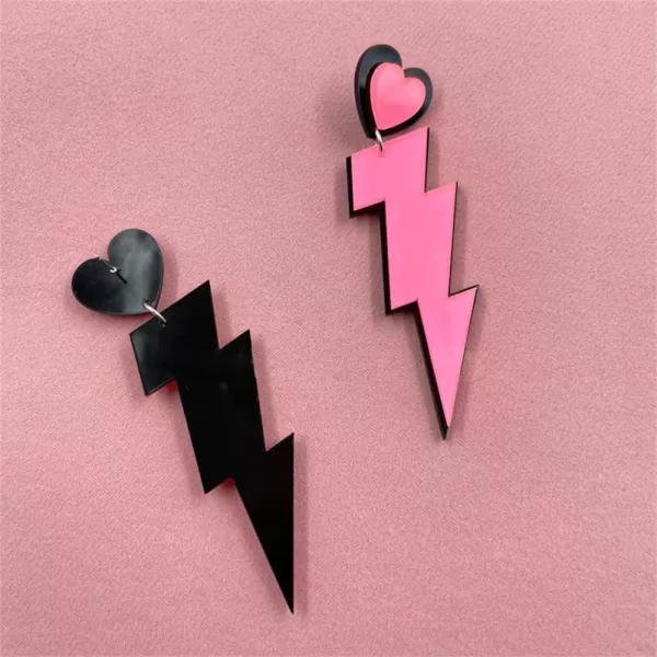 imageAcrylic Heart Lightning Bolt Dangle Earrings for Women Lightweight Punk Exaggerate Big Pink Flash Drop Dangling Stud Cute 80s Neon Holiday Prom Party Jewelry