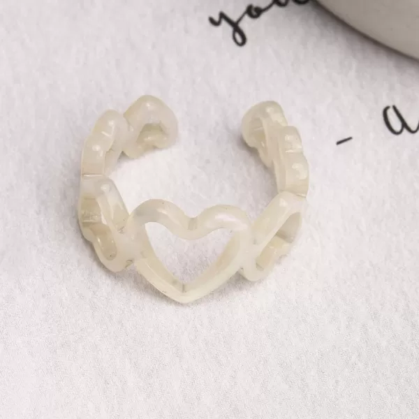 imageAcrylic Hollow Heart Statement Ring for Women Girls Colorful Resin Infinity Love Shaped Open Wide Band Rings Expandable Adjustable Comfort Fit Cute Wedding Engagement Valentine Y2K Party Jewelry Size 811 White