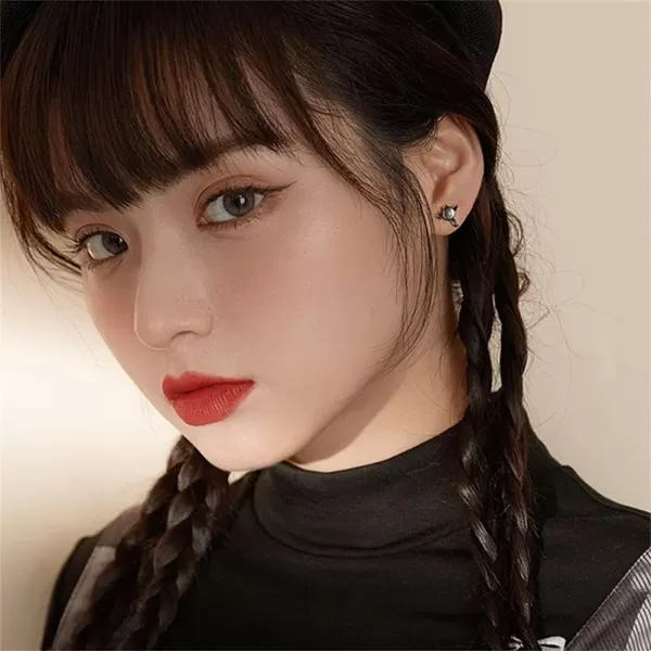 imageAsymmetrical Angel Evil Earrings 925 Sterling Silver Small Cute Love Heart Wings Cartilage Studs Earring for Women Imitation Moon Stone Mismatch White and Black Ear Jewelry Gifts for Daughter Niece