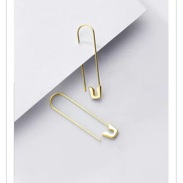 imageBig Safety Pin Cartilage for Women Girls S925 Sterling Silver with Golden Plated Minimalist Hoop Earrings Personalized Dangle Drop 37mm
