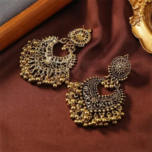 imageBoho Ball Tassel Statement Dangle Earrings for Women Girls Vintage Flower Heart Shaped Beaded Chandelier Drop Dangling Earring Indian Bollywood Jewelry Gifts for Jhumka Festival Holiday ChristmasBronze