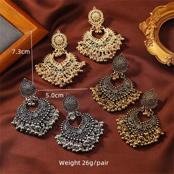 imageBoho Ball Tassel Statement Dangle Earrings for Women Girls Vintage Flower Heart Shaped Beaded Chandelier Drop Dangling Earring Indian Bollywood Jewelry Gifts for Jhumka Festival Holiday ChristmasLight Golden Color