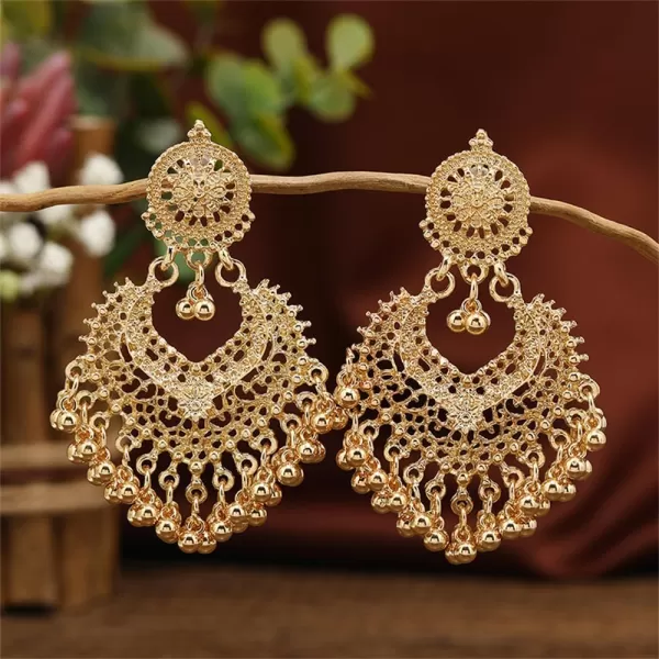 imageBoho Ball Tassel Statement Dangle Earrings for Women Girls Vintage Flower Heart Shaped Beaded Chandelier Drop Dangling Earring Indian Bollywood Jewelry Gifts for Jhumka Festival Holiday ChristmasLight Golden Color