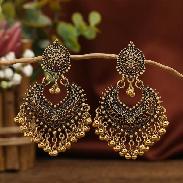 imageBoho Ball Tassel Statement Dangle Earrings for Women Girls Vintage Flower Heart Shaped Beaded Chandelier Drop Dangling Earring Indian Bollywood Jewelry Gifts for Jhumka Festival Holiday ChristmasBronze