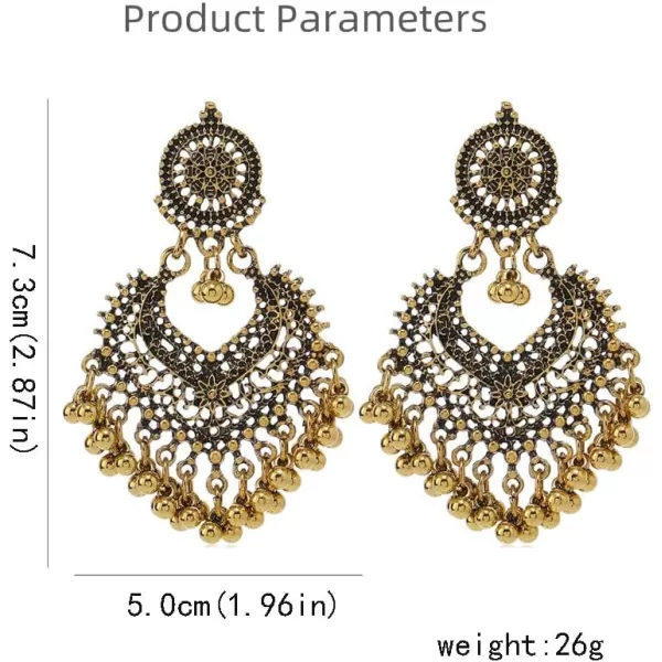 imageBoho Ball Tassel Statement Dangle Earrings for Women Girls Vintage Flower Heart Shaped Beaded Chandelier Drop Dangling Earring Indian Bollywood Jewelry Gifts for Jhumka Festival Holiday ChristmasBronze
