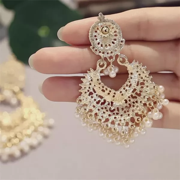 imageBoho Ball Tassel Statement Dangle Earrings for Women Girls Vintage Flower Heart Shaped Beaded Chandelier Drop Dangling Earring Indian Bollywood Jewelry Gifts for Jhumka Festival Holiday ChristmasWhite