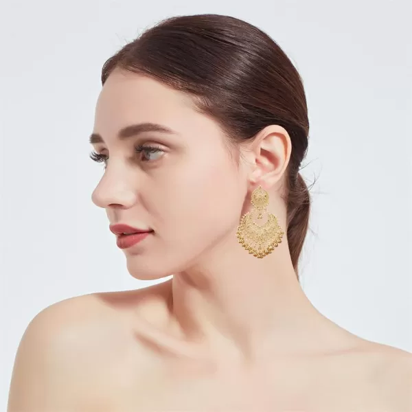 imageBoho Ball Tassel Statement Dangle Earrings for Women Girls Vintage Flower Heart Shaped Beaded Chandelier Drop Dangling Earring Indian Bollywood Jewelry Gifts for Jhumka Festival Holiday ChristmasLight Golden Color