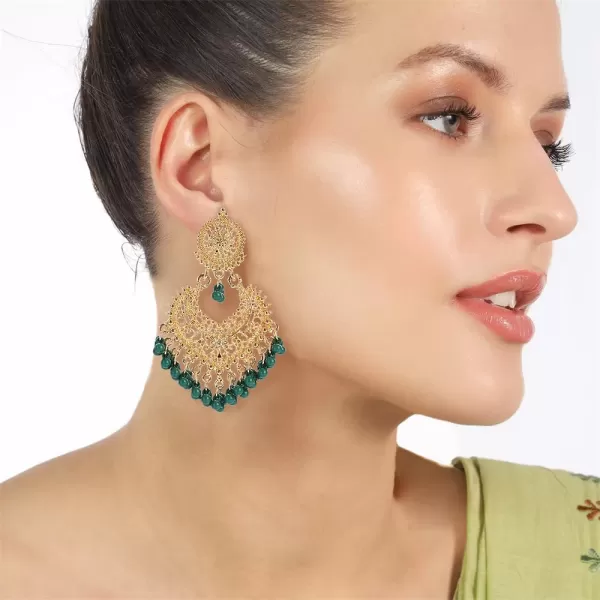 imageBoho Ball Tassel Statement Dangle Earrings for Women Girls Vintage Flower Heart Shaped Beaded Chandelier Drop Dangling Earring Indian Bollywood Jewelry Gifts for Jhumka Festival Holiday ChristmasGreen
