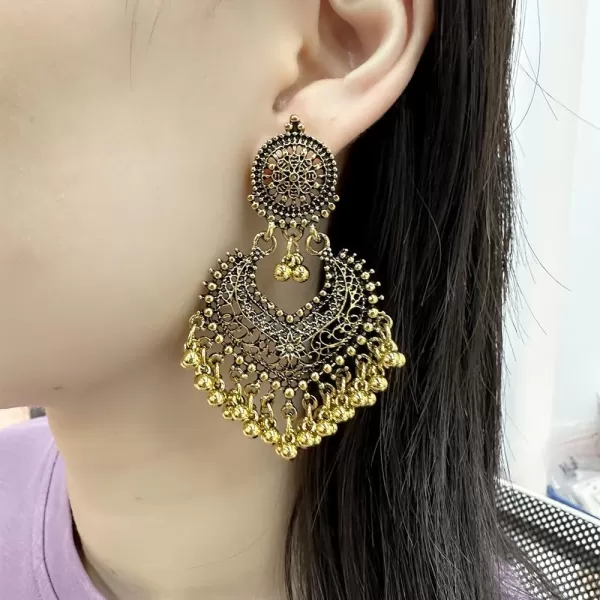 imageBoho Ball Tassel Statement Dangle Earrings for Women Girls Vintage Flower Heart Shaped Beaded Chandelier Drop Dangling Earring Indian Bollywood Jewelry Gifts for Jhumka Festival Holiday ChristmasBronze