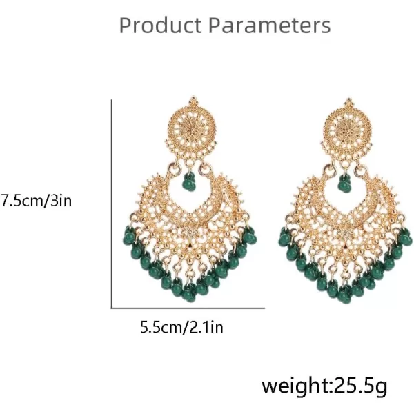 imageBoho Ball Tassel Statement Dangle Earrings for Women Girls Vintage Flower Heart Shaped Beaded Chandelier Drop Dangling Earring Indian Bollywood Jewelry Gifts for Jhumka Festival Holiday ChristmasGreen