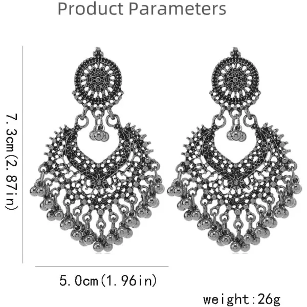 imageBoho Ball Tassel Statement Dangle Earrings for Women Girls Vintage Flower Heart Shaped Beaded Chandelier Drop Dangling Earring Indian Bollywood Jewelry Gifts for Jhumka Festival Holiday ChristmasSilvery