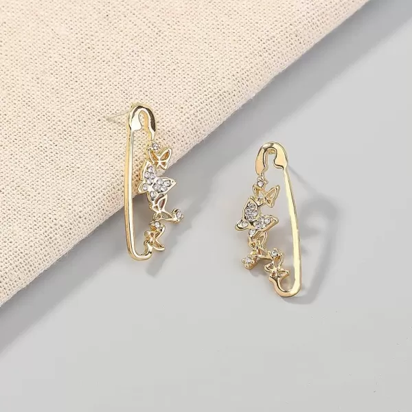 imageCZ Butterfly Safety Pin Dangle Earrings for Women irls 925 Silver Post Pin Gold Plated Cubic Zirconia Crystal Butterflies Drop Dangling Stud Hypoallergenic Dainty Birthday Wedding Anniversary Jewelry