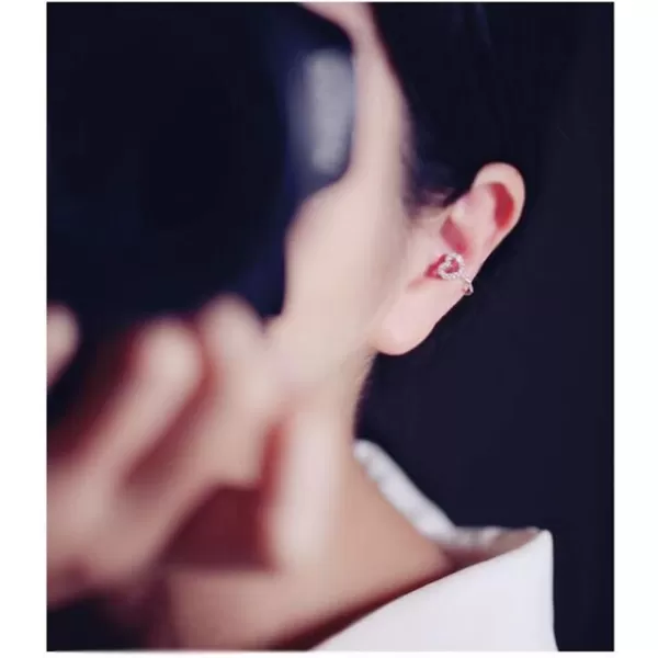 imageCZ Love Heart Cuff Open Hoop Cartilage Climber Earrings for Women Teen Girls S925 Sterling Silver Tiny Minimalist Dainty Crystal Cute Bead Wrap Clip on for Non Piercing Upper Ear Lobe Hypoallergenic