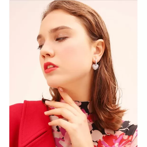 imageCZ Love Heart Dangle Huggie Hoops Earrings for Women with Charms 925 Sterling Silver Post Pin Cartilage Cute Pave Zirconia Dainty Fashion Jewelry Birthday Christmas Wedding Gifts