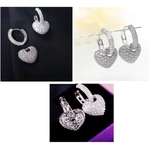 imageCZ Love Heart Dangle Huggie Hoops Earrings for Women with Charms 925 Sterling Silver Post Pin Cartilage Cute Pave Zirconia Dainty Fashion Jewelry Birthday Christmas Wedding Gifts