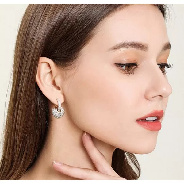 imageCZ Love Heart Dangle Huggie Hoops Earrings for Women with Charms 925 Sterling Silver Post Pin Cartilage Cute Pave Zirconia Dainty Fashion Jewelry Birthday Christmas Wedding Gifts