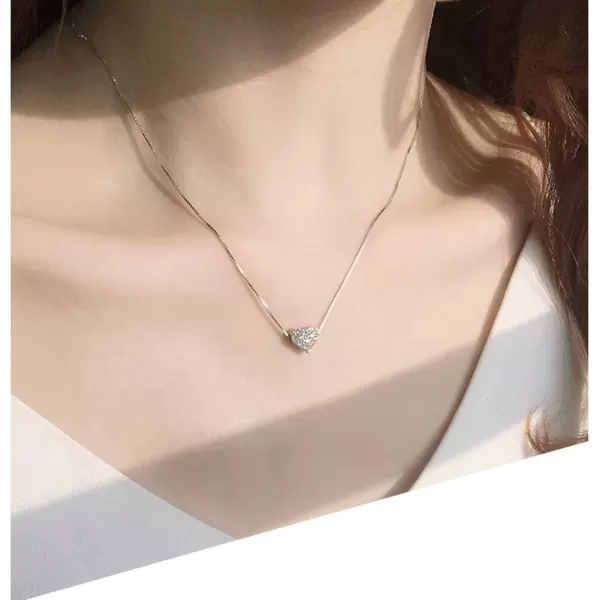 imageCrystal Heart Necklace Sterling Silver Tiny Pave CZ Love Pendant Choker Necklaces for Women SilverToned Dainty Cute Adjustable Box Chain Hypoallergenic Wedding Jewelry 17quot