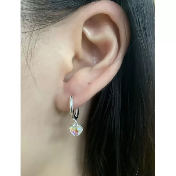 imageCrystal Love Heart Dangle Drop S925 Sterling Silver Small Hoop Earrings for Women Girls Hypoallergenic Cute Cartilage Huggie Hoops Retro Birthday Wedding Party Y2K Jewelry 10mm