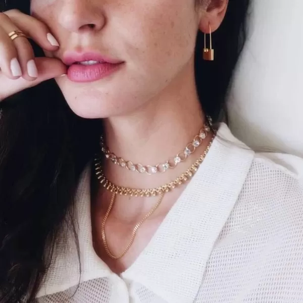 imageCute Sterling Silver Safety Pin Small Hoop Earrings for Women Girls Men Cartilage Minimalist Sleeper Hoops Lightweight Personalized Lock Dangle Drop Fashion Jewelry Gifts 24mmGoldTone