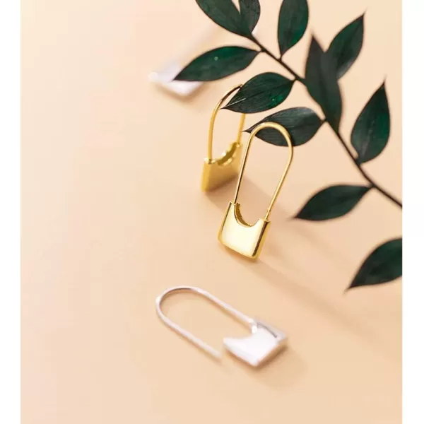 imageCute Sterling Silver Safety Pin Small Hoop Earrings for Women Girls Men Cartilage Minimalist Sleeper Hoops Lightweight Personalized Lock Dangle Drop Fashion Jewelry Gifts 24mmGoldTone