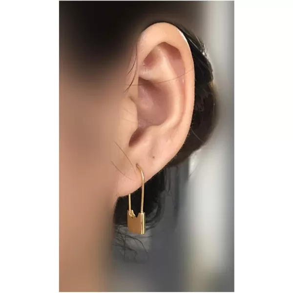 imageCute Sterling Silver Safety Pin Small Hoop Earrings for Women Girls Men Cartilage Minimalist Sleeper Hoops Lightweight Personalized Lock Dangle Drop Fashion Jewelry Gifts 24mmGoldTone