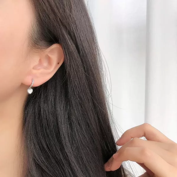 imageDainty Love Heart Dangle CZ Sleeper Small Hoop Earrings for Women 925 Sterling Silver Cubic Zirconia Tiny Cute Cartilage Hypoallergenic for Sensitive Ear Jewelry GiftsSilver