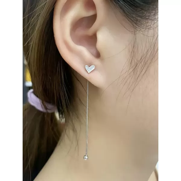 imageDainty Threader Love Heart Earrings for Women S925 Sterling Silver Hypoallergenic for Sensitive Ears Tiny Long Chain Piercing Dangle Drop Ball Screw Back Barbell Stud Climber Crawler Jewelry Cute