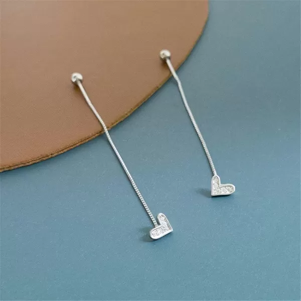 imageDainty Threader Love Heart Earrings for Women S925 Sterling Silver Hypoallergenic for Sensitive Ears Tiny Long Chain Piercing Dangle Drop Ball Screw Back Barbell Stud Climber Crawler Jewelry Cute
